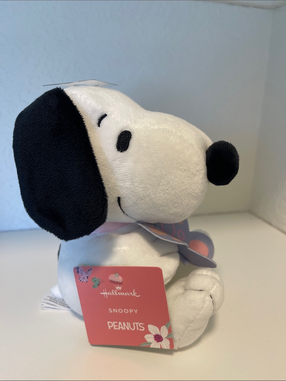 Hallmark Snoopy Plush in White and Black with Pink Tag